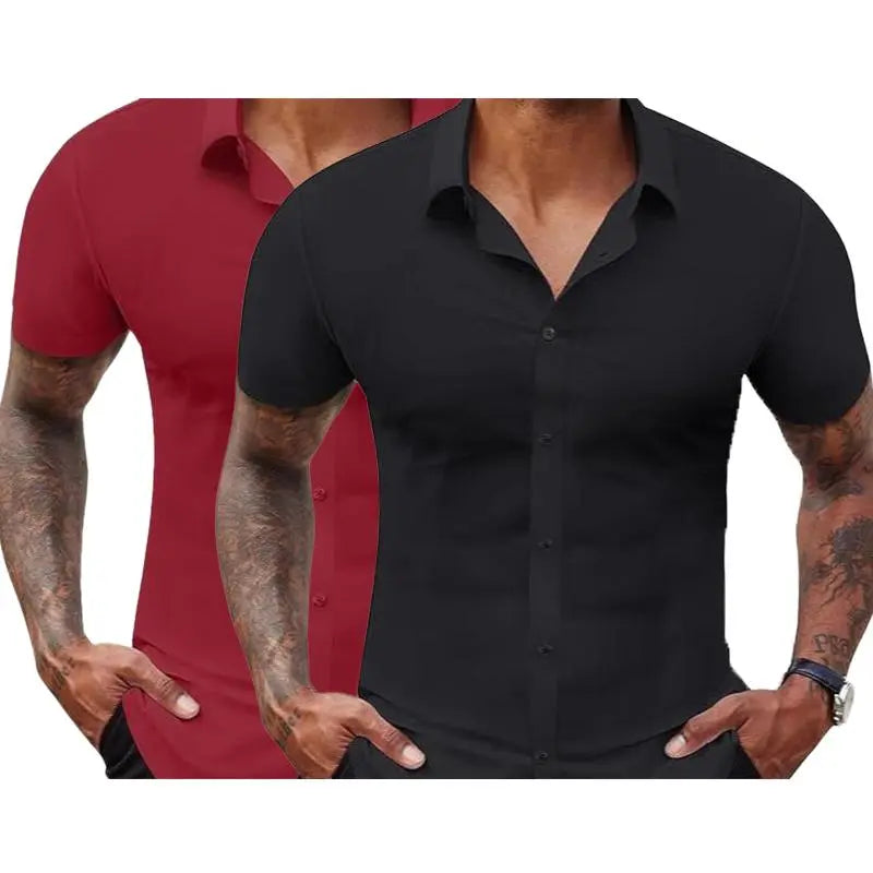 Men's Slim Fit Short Sleeve Dress Shirts 2-Pack