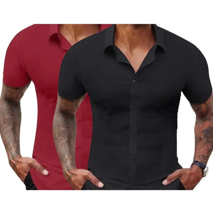 Men's Slim Fit Short Sleeve Dress Shirts 2-Pack