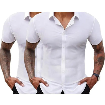 Men's Slim Fit Short Sleeve Dress Shirts 2-Pack