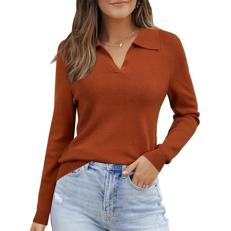 🌸 Women's Wool Blend Polo Sweater | Business Casual Spring Style – SummerVibes 2026