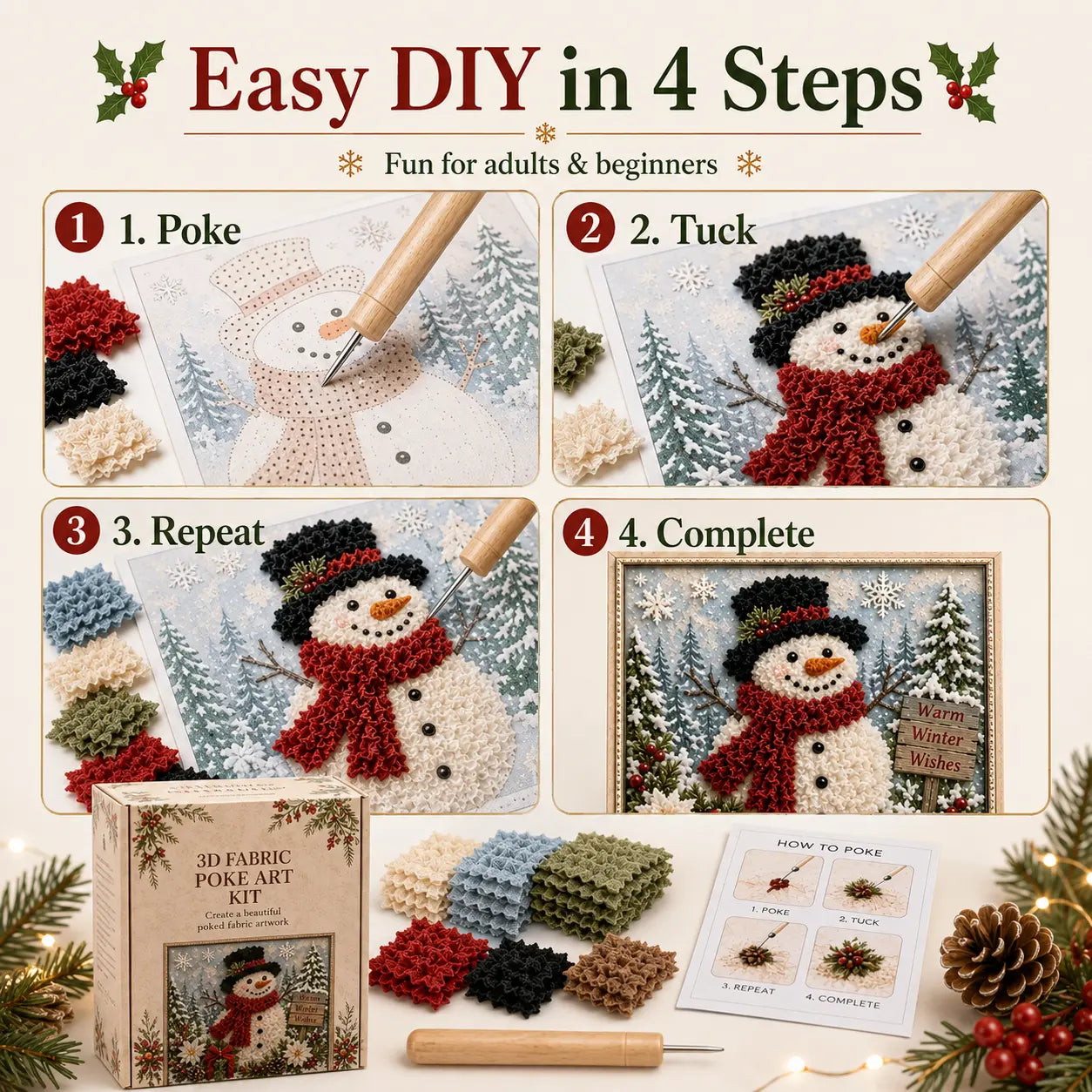 3D Christmas Fabric Poke Art Kit-Creative Christmas Decoration Gift for Adults