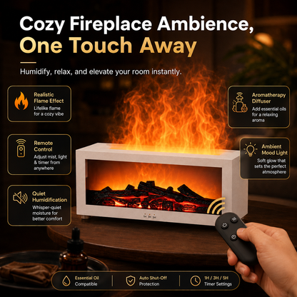 Colorful Fireplace Flame Humidifier Aromatherapy Diffuser with Remote and Timer for Home and Office