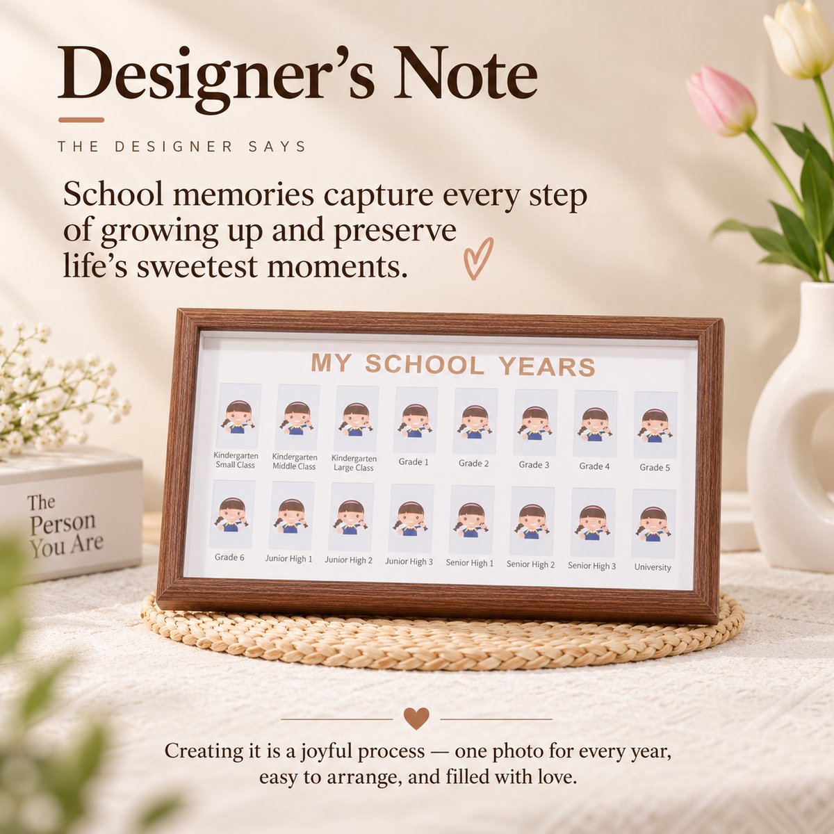 Handmade Wood School Photo Frame, School Years Picture Collage Frame