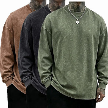 Men's Oversized Washed Distressed Cotton Crewneck Sweatshirt
