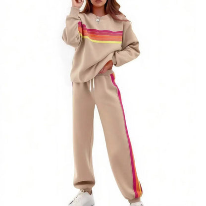 Women's 2-Piece Boxy Sweat Set in Retro Rainbow Stripe
