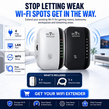 📶 WiFi Range Extender – Plug-In Repeater with Ethernet Port & Free Cable