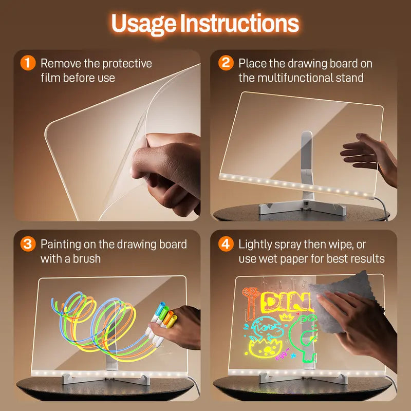 LED Drawing Board for Kids, Dry Erase Light-Up Drawing Board with Stand