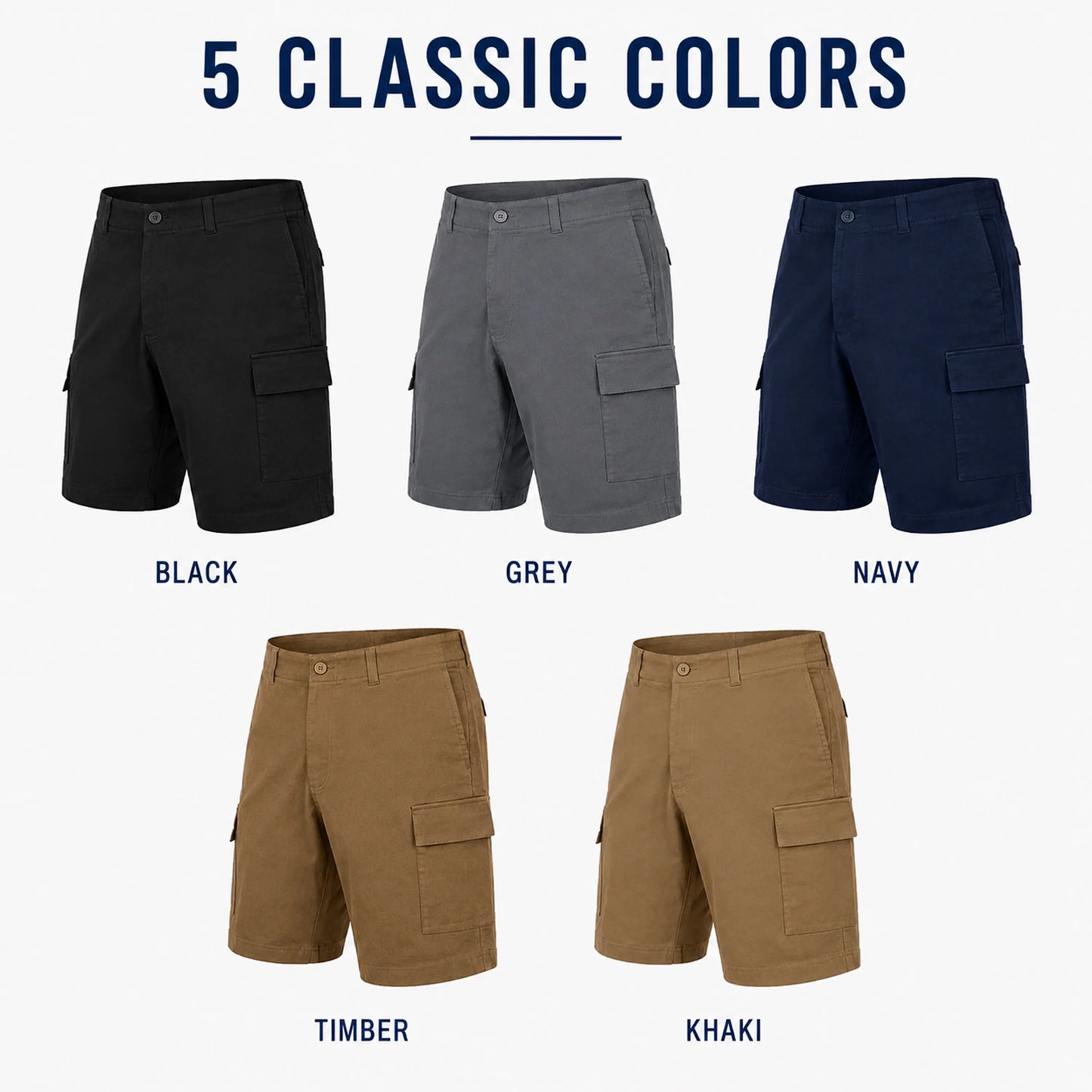 Mens 3-Pack Super Stretch Cargo Shorts with Zipper Pockets