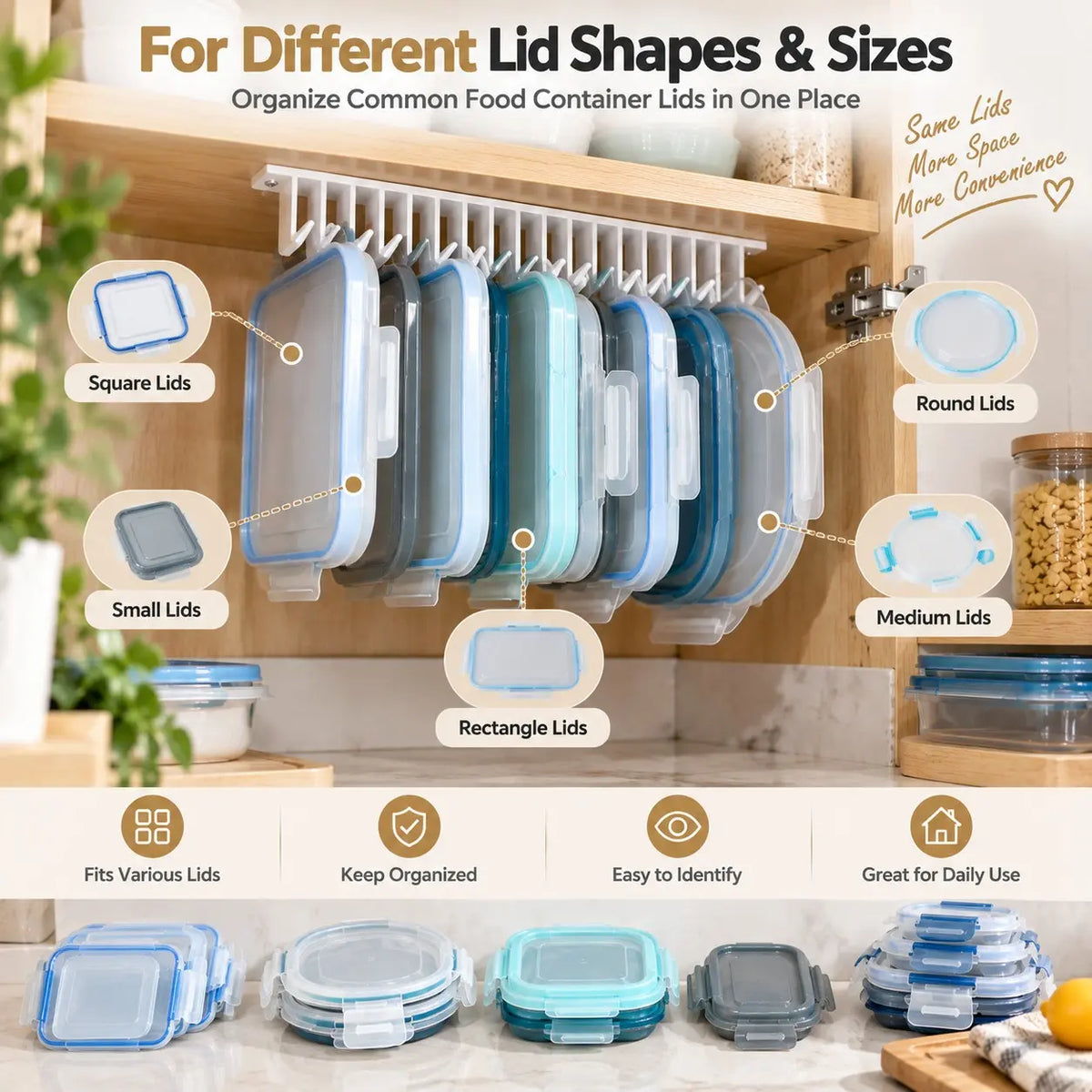 10-Slot Lid Organizer Hanging Rack, White - Kitchen