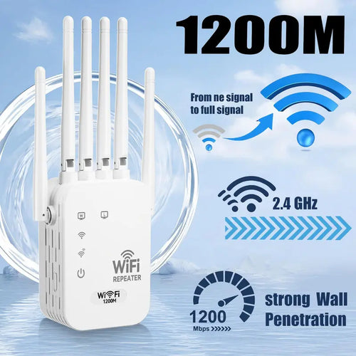 WiFi Extender 2026 6-Antenna Strong Signal, 1200Mbps Dual Band (2.4GHz) Booster