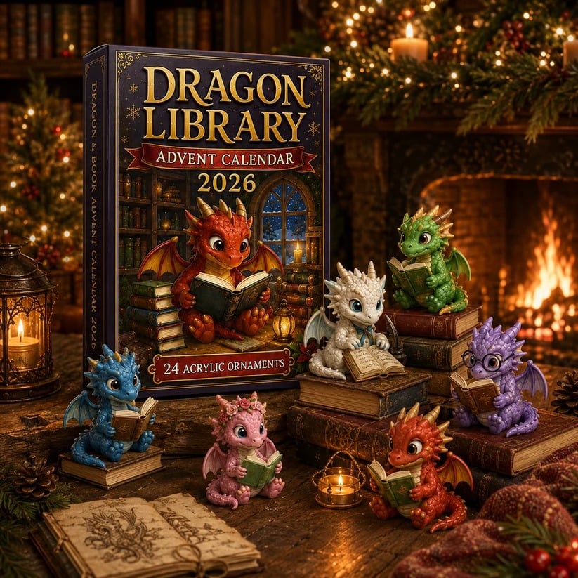 2026 Dragon Library Advent Calendar – Unlock 24 Cosy Chapters of Baby Dragon Magic, Acrylic Ornaments Blind Box