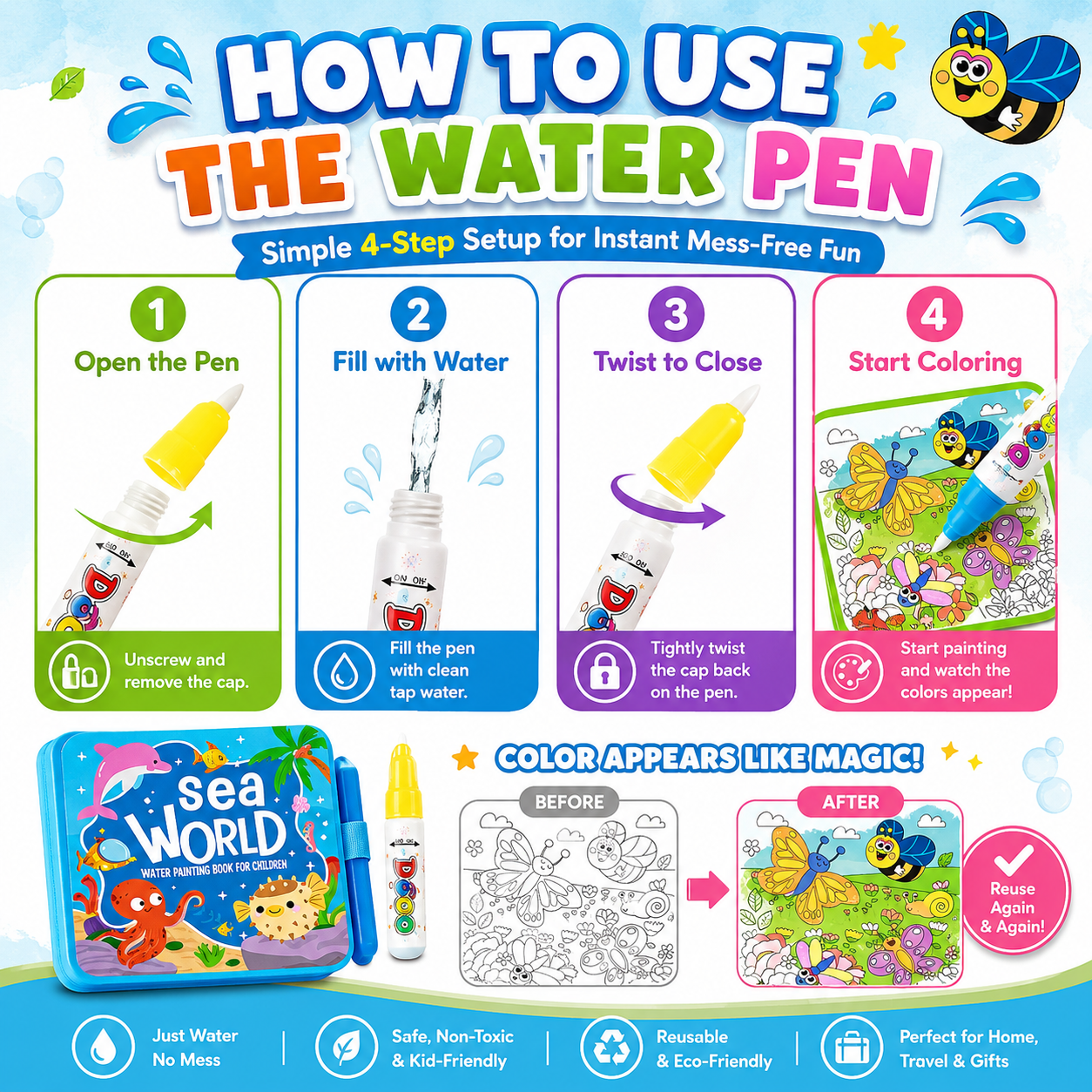 Reusable Water Painting Books for Kids