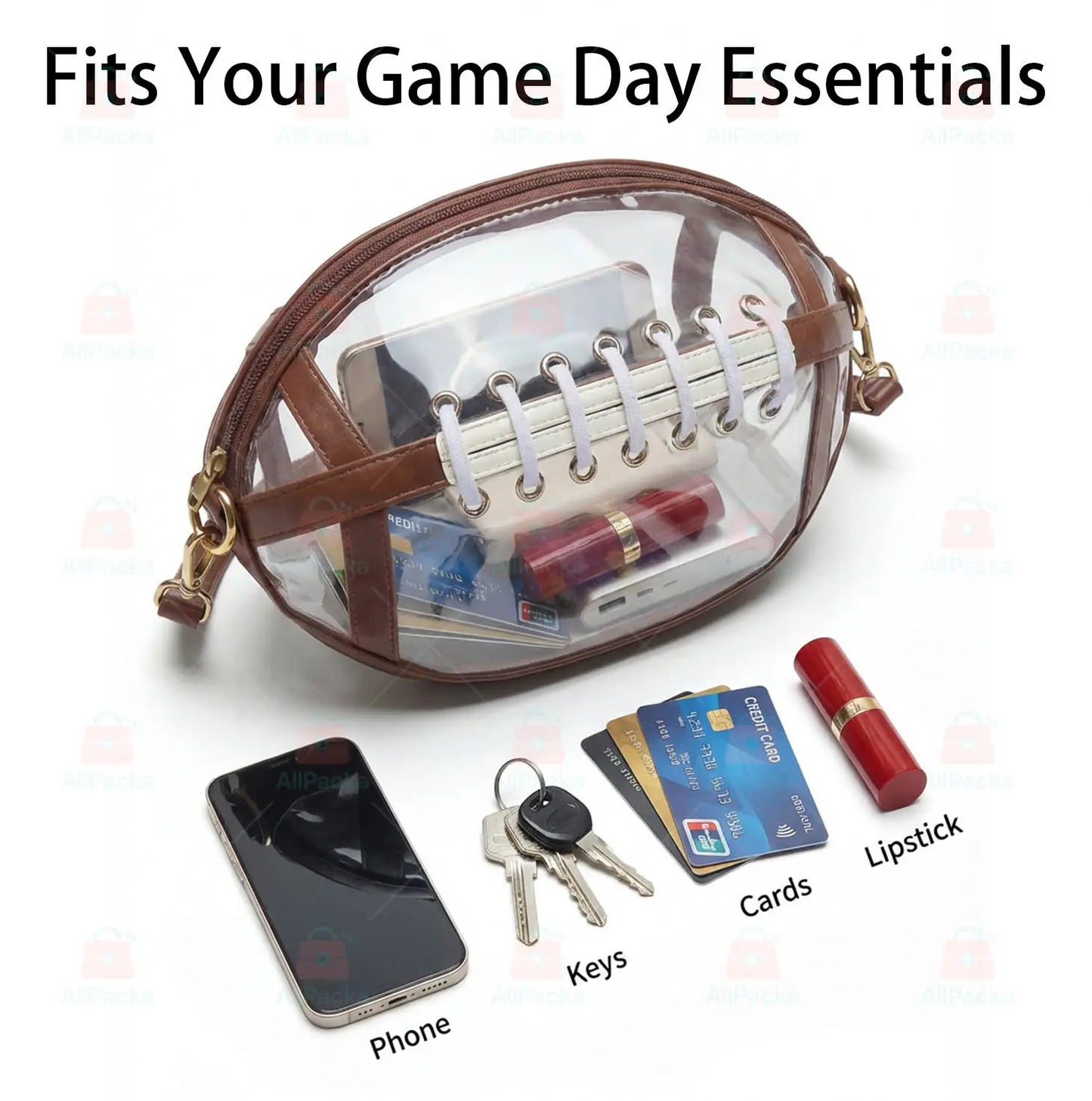 Clear Football Shaped Crossbody Bag, Transparent PVC Stadium Bag with Adjustable Strap, Game Day Crossbody Purse for Sports Events, Concerts, Outdoor Activities & Summer Travel.