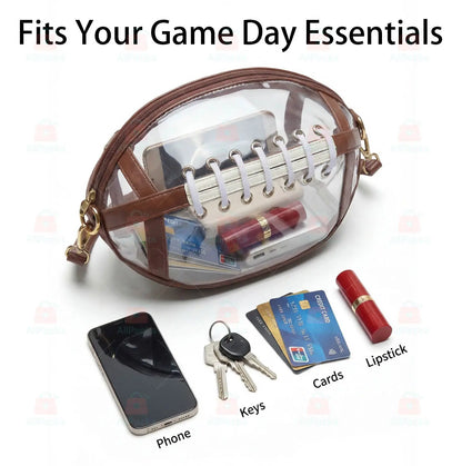 Clear Football Shaped Crossbody Bag, Transparent PVC Stadium Bag with Adjustable Strap, Game Day Crossbody Purse for Sports Events, Concerts, Outdoor Activities & Summer Travel.