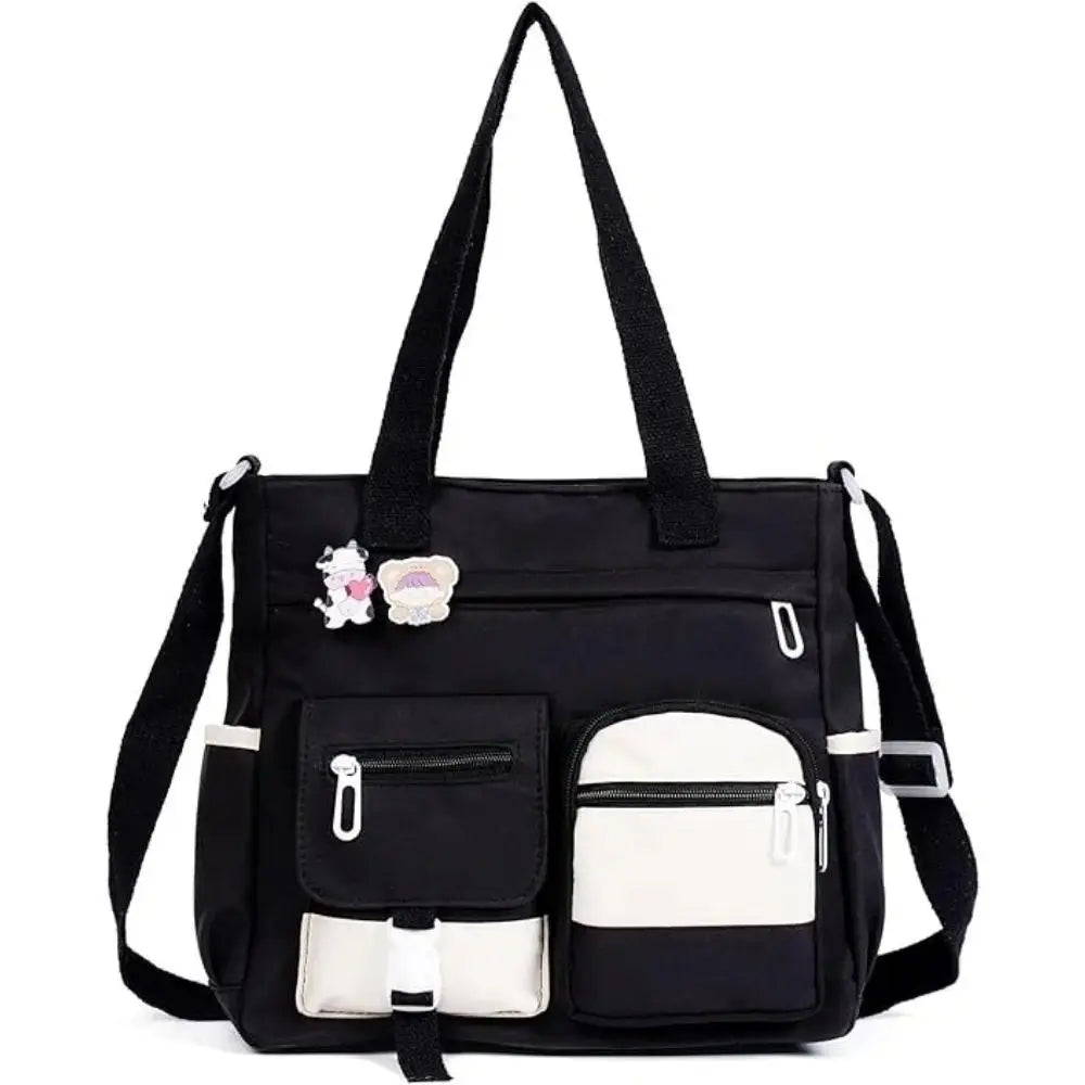 Canvas Tote Bag with Multi Pockets for Women