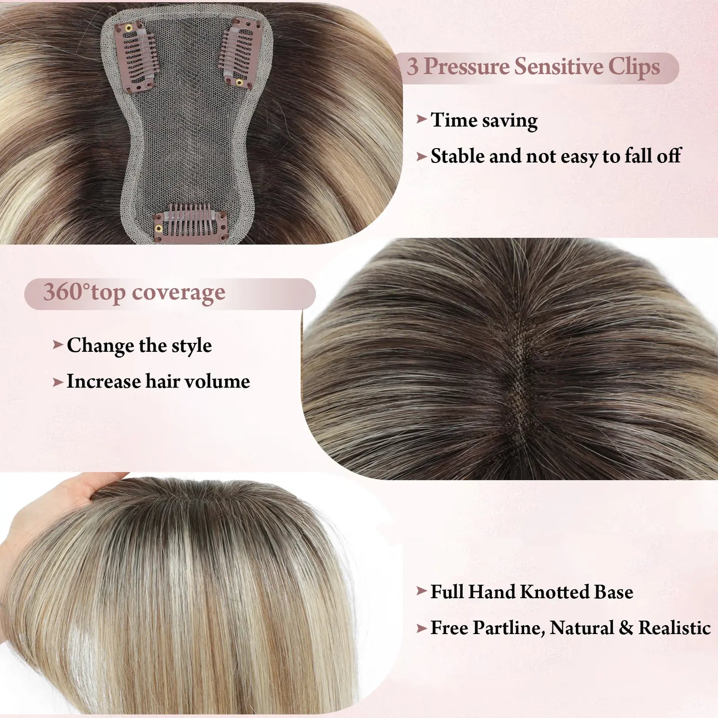 Hair Toppers for Women - 3D Real Human Hair Clip-in Bangs