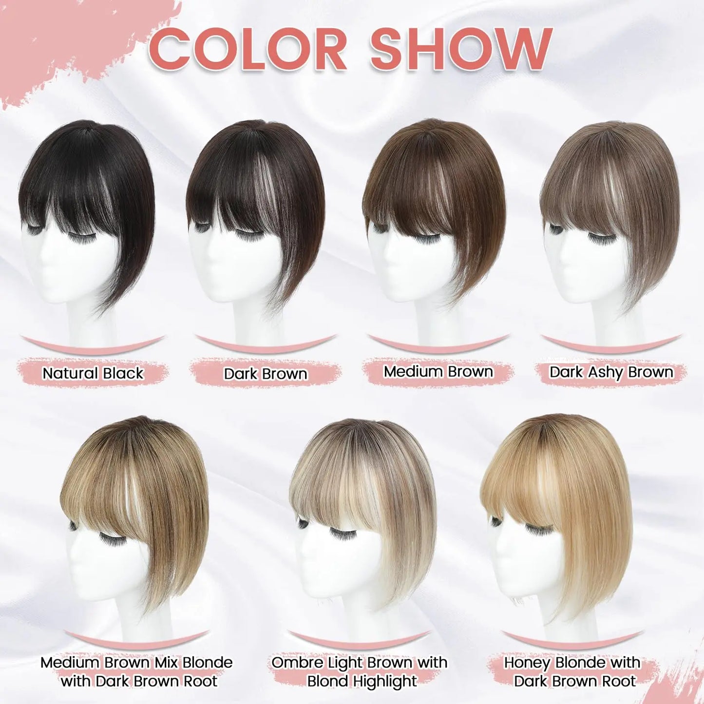 Hair Toppers for Women - 3D Real Human Hair Clip-in Bangs