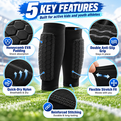 Kids Soccer Shin Defender Shin Guards Sleeves with Foam Padding - Sizes S to XL