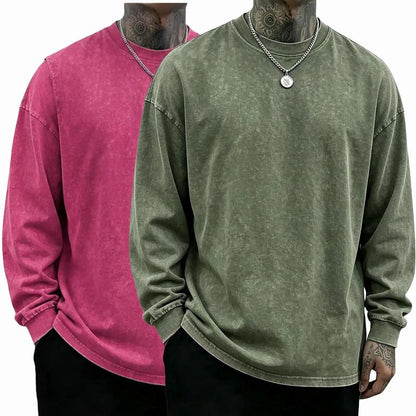 Men's Oversized Washed Distressed Cotton Crewneck Sweatshirt