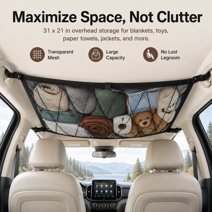 🚙 Ceiling Cargo Net 31"x21" – Double-Layer SUV Roof Organizer for Road Trips
