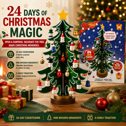 24-Day Wooden Christmas Tree Advent Calendar with Mini Ornaments