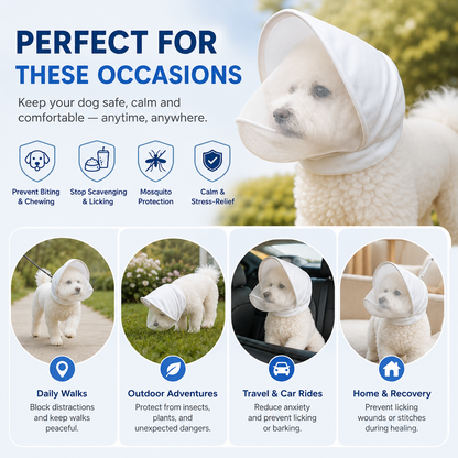 🐶 Breathable Adjustable Dog Muzzle Head Cover -  Anti Biting, Anti Scavenging &  Mosquito Proof for Small Medium Dogs | ☀️ Summer Outdoor