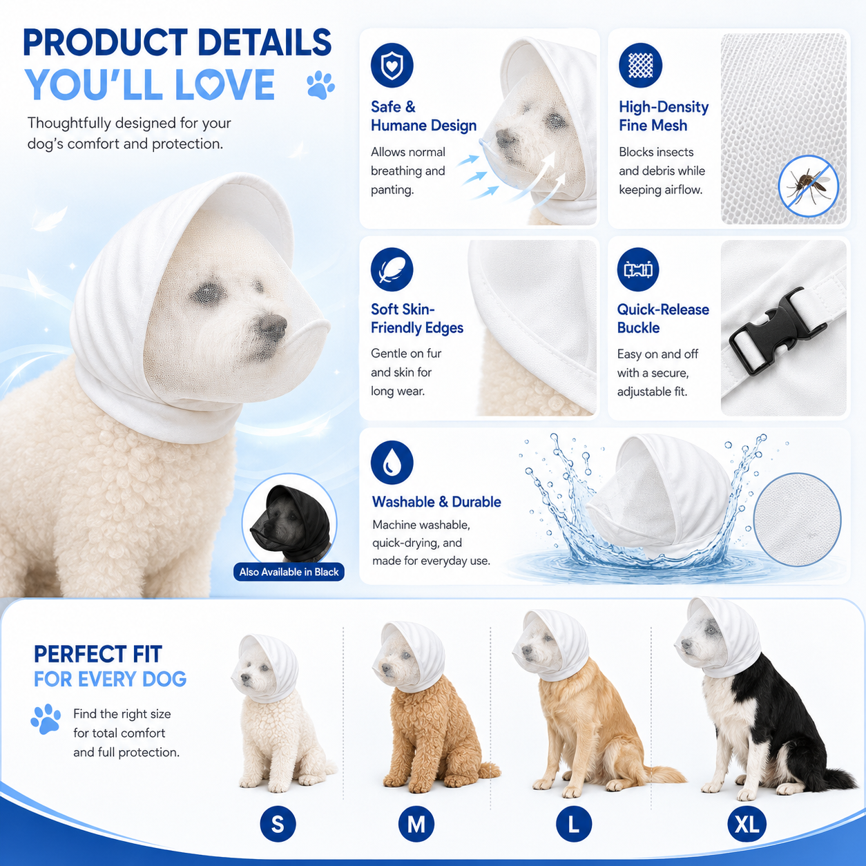 🐶 Breathable Adjustable Dog Muzzle Head Cover -  Anti Biting, Anti Scavenging &  Mosquito Proof for Small Medium Dogs | ☀️ Summer Outdoor