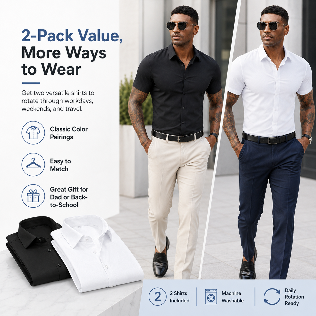 💪 Men's Stretch Slim Fit Short Sleeve Shirt – Button-Down Casual Style