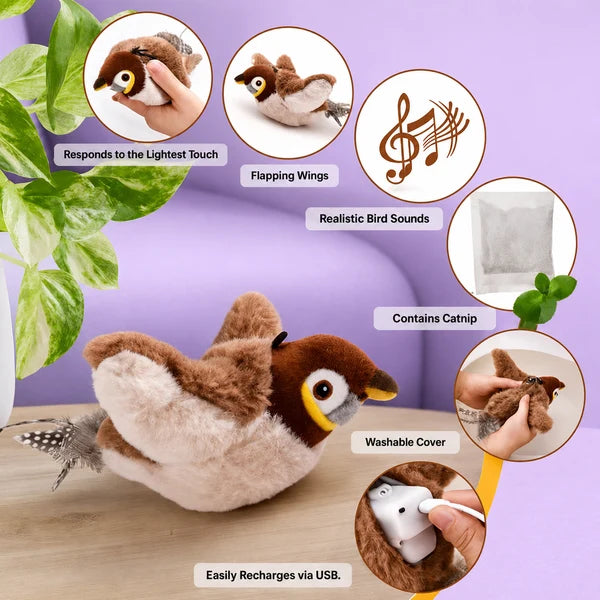 Interactive Flying Bird Cat Toy – Chirping Flapping Sparrow