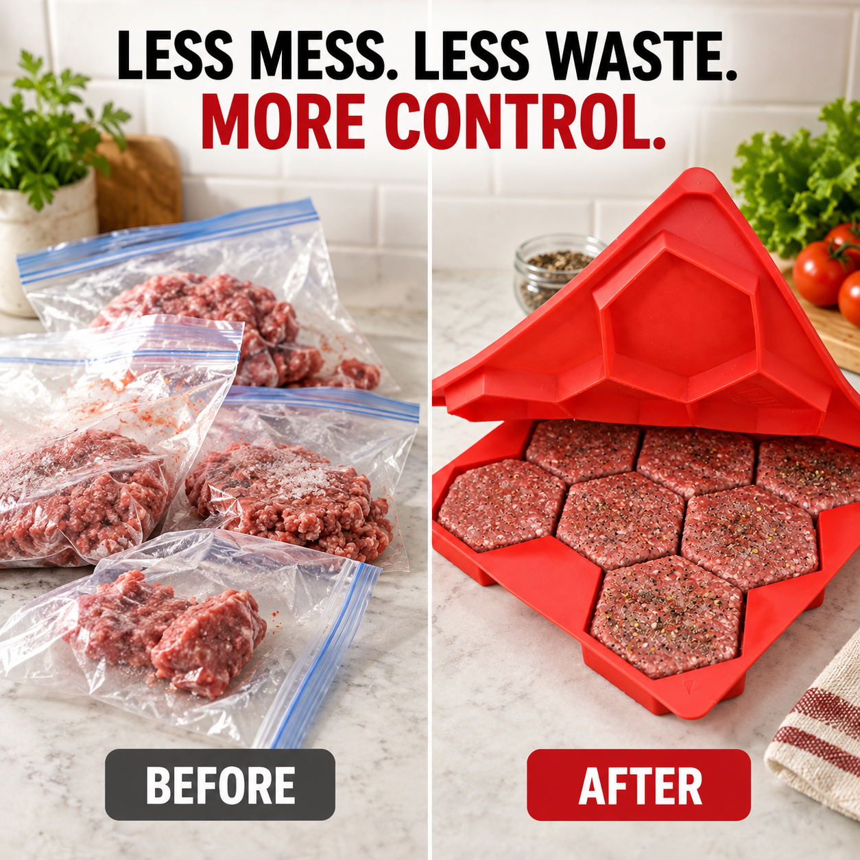 🍔 8‑in‑1 Burger Press & Freezer Container – Make Perfect Uniform Patties for Grilling & Meal Prep
