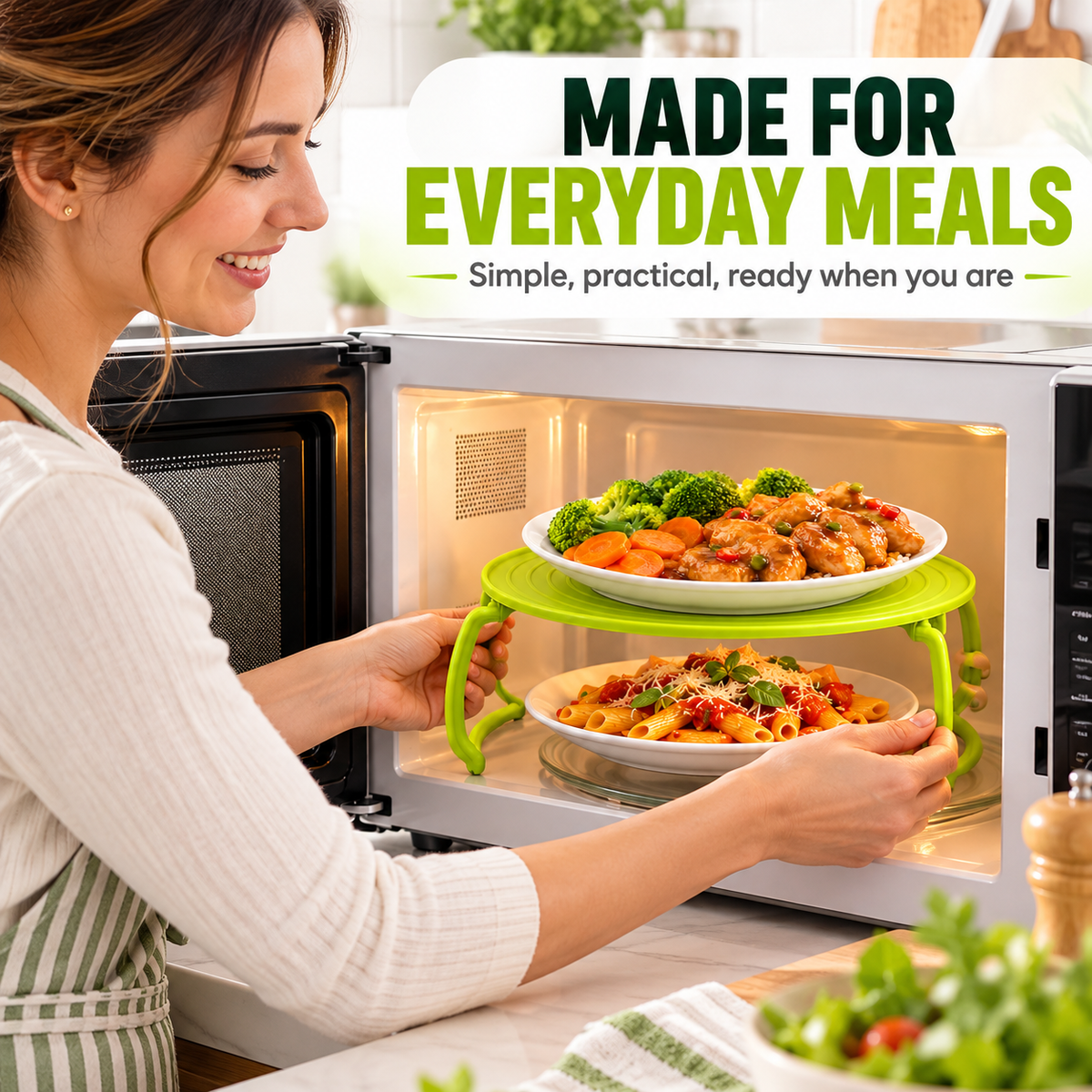 2Pcs 4-in-1 Foldable Microwave Rack