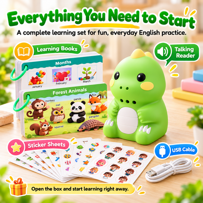 ✨Talking Dinosaur English Learning Toy for Toddlers – 600+ Words, Flashcards & Picture Stickers🦖