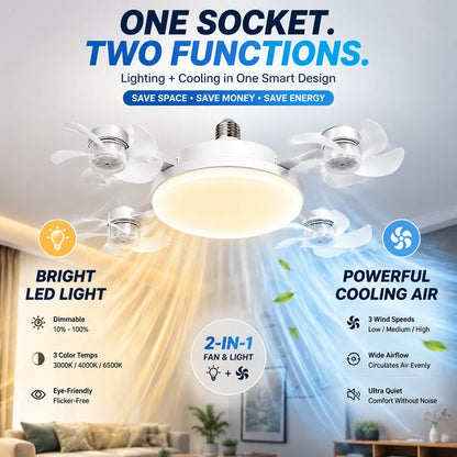 2-in-1 Screw-In Ceiling Fan Light – Remote Controlled LED Socket Fan