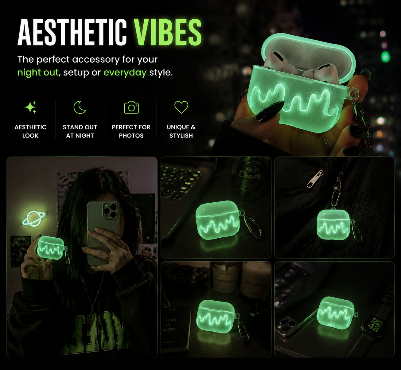 Glow in the Dark AirPods Case – Aesthetic Night Luminous Protective Cover for AirPods 1/2/3 & Pro
