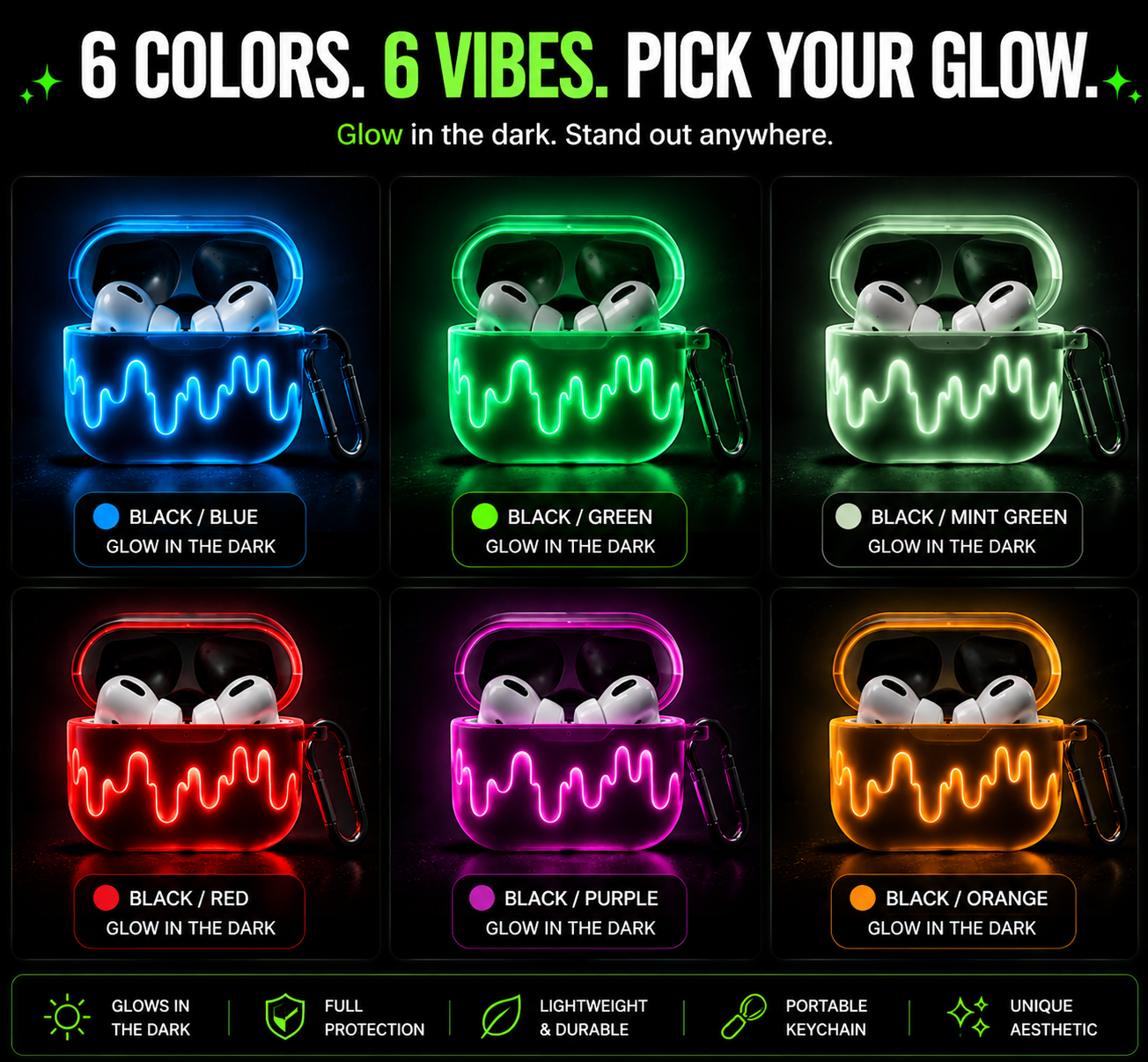 Glow in the Dark AirPods Case – Aesthetic Night Luminous Protective Cover for AirPods 1/2/3 & Pro