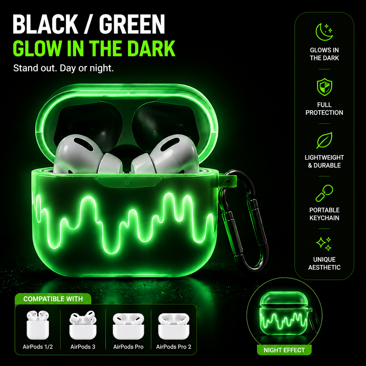 Glow in the Dark AirPods Case – Aesthetic Night Luminous Protective Cover for AirPods 1/2/3 & Pro