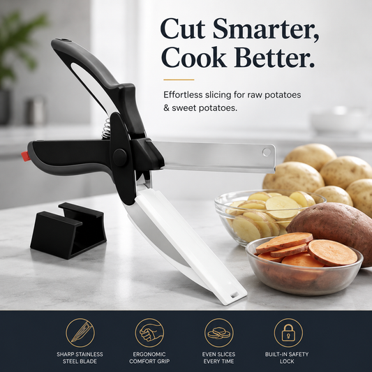 ✂️ 2 in 1 Kitchen Scissors for Food - Stainless Steel Cutting Board Scissors with Safety Lock