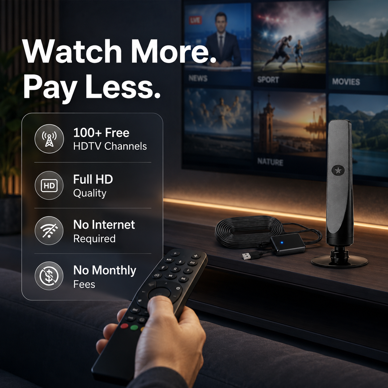 ⚡️ HD TV Antenna – No Subscription, Easy Setup