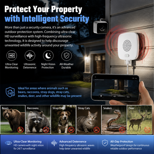 4K Dual-Function Security Camera | Home Monitor + Ultrasonic Repeller for Rats, Snakes & Stray Animals