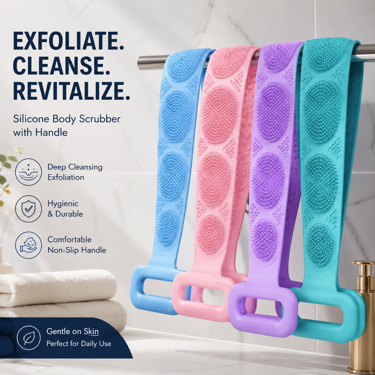 Silicone Bath Brush – Double-Sided Exfoliating Back Scrubber