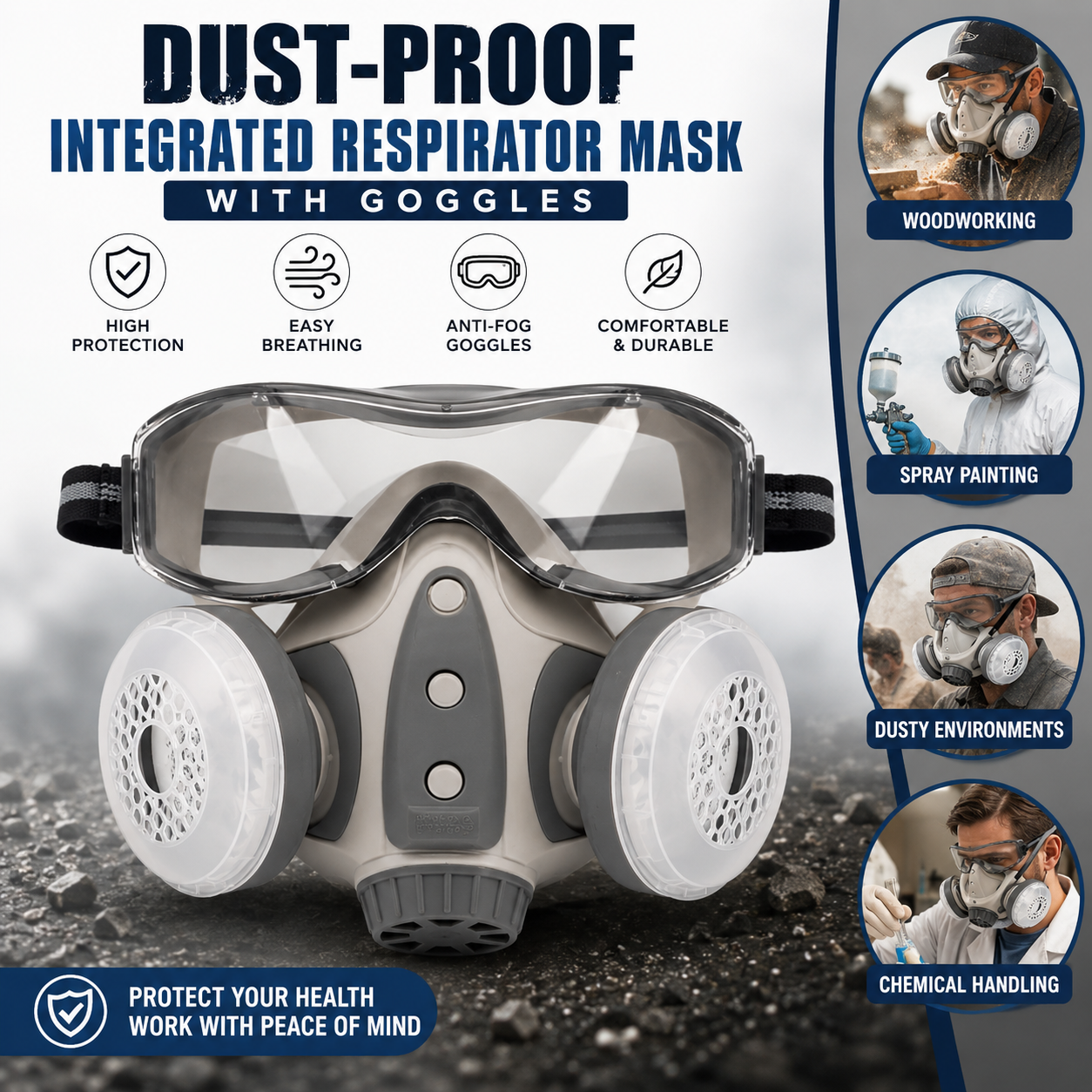 Dust-proof Integrated Respirator Mask with Goggles