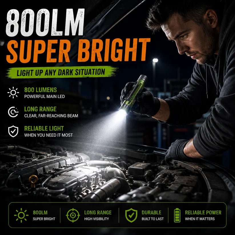 🔦11-in-1 Rechargeable EDC Flashlight – 800LM Magnetic Work Light with Laser