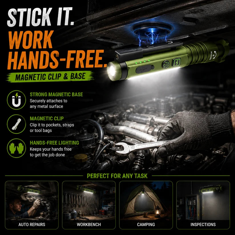 🔦11-in-1 Rechargeable EDC Flashlight – 800LM Magnetic Work Light with Laser