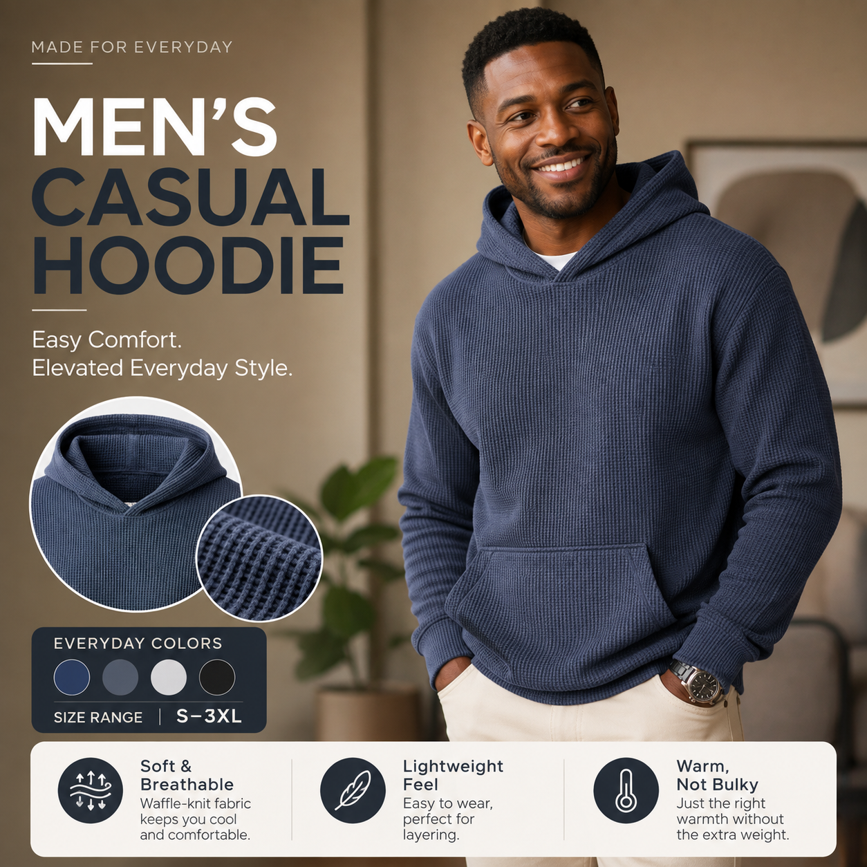 Men's Multi Pack Waffle Knit Pullover Hoodie
