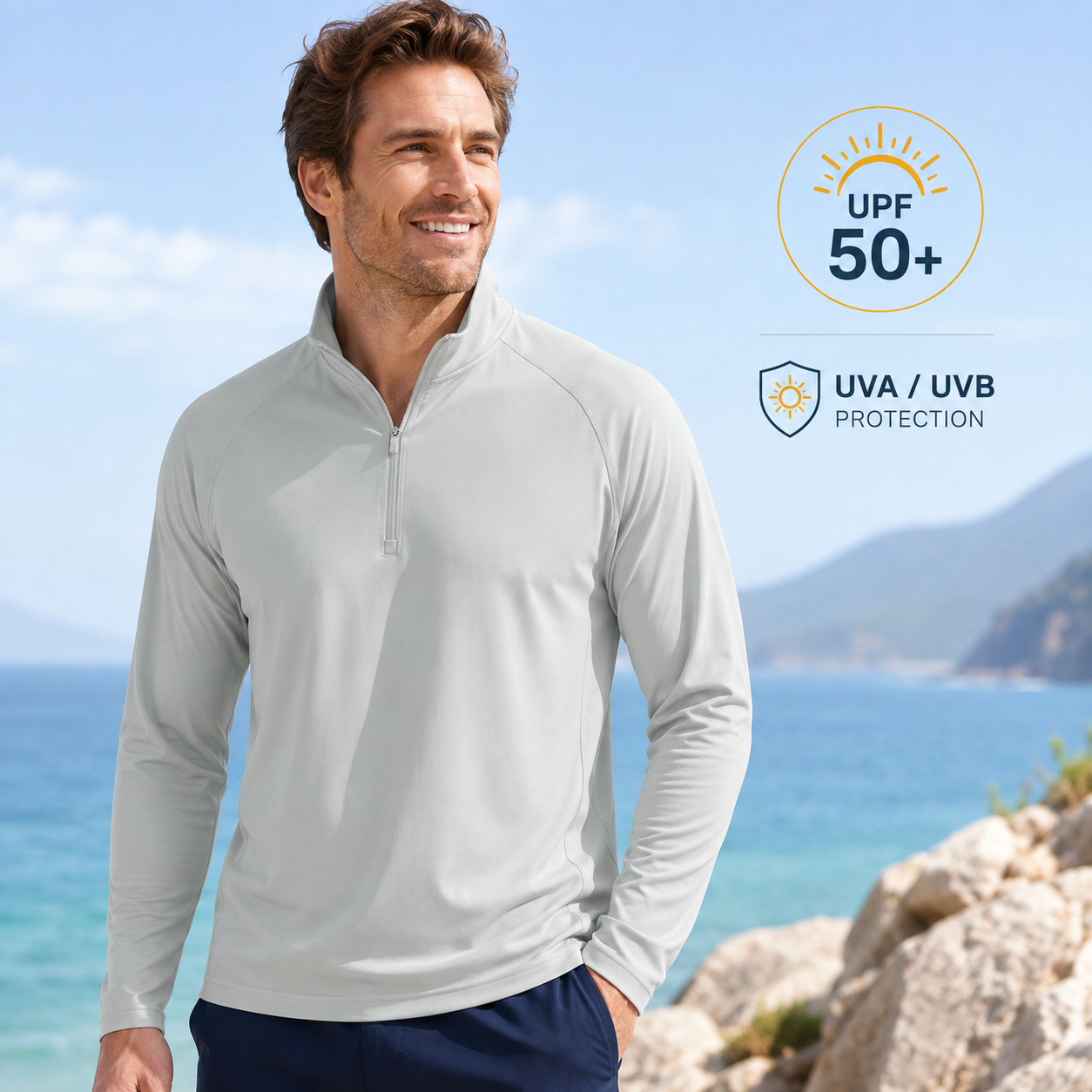 Men's 1/4 Zip Shirt UPF 50+ Quick Dry Lightweight Long Sleeve