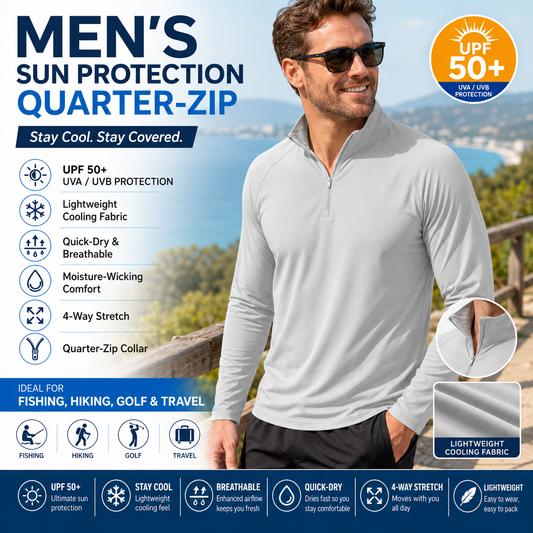 Men's 1/4 Zip Shirt UPF 50+ Quick Dry Lightweight Long Sleeve