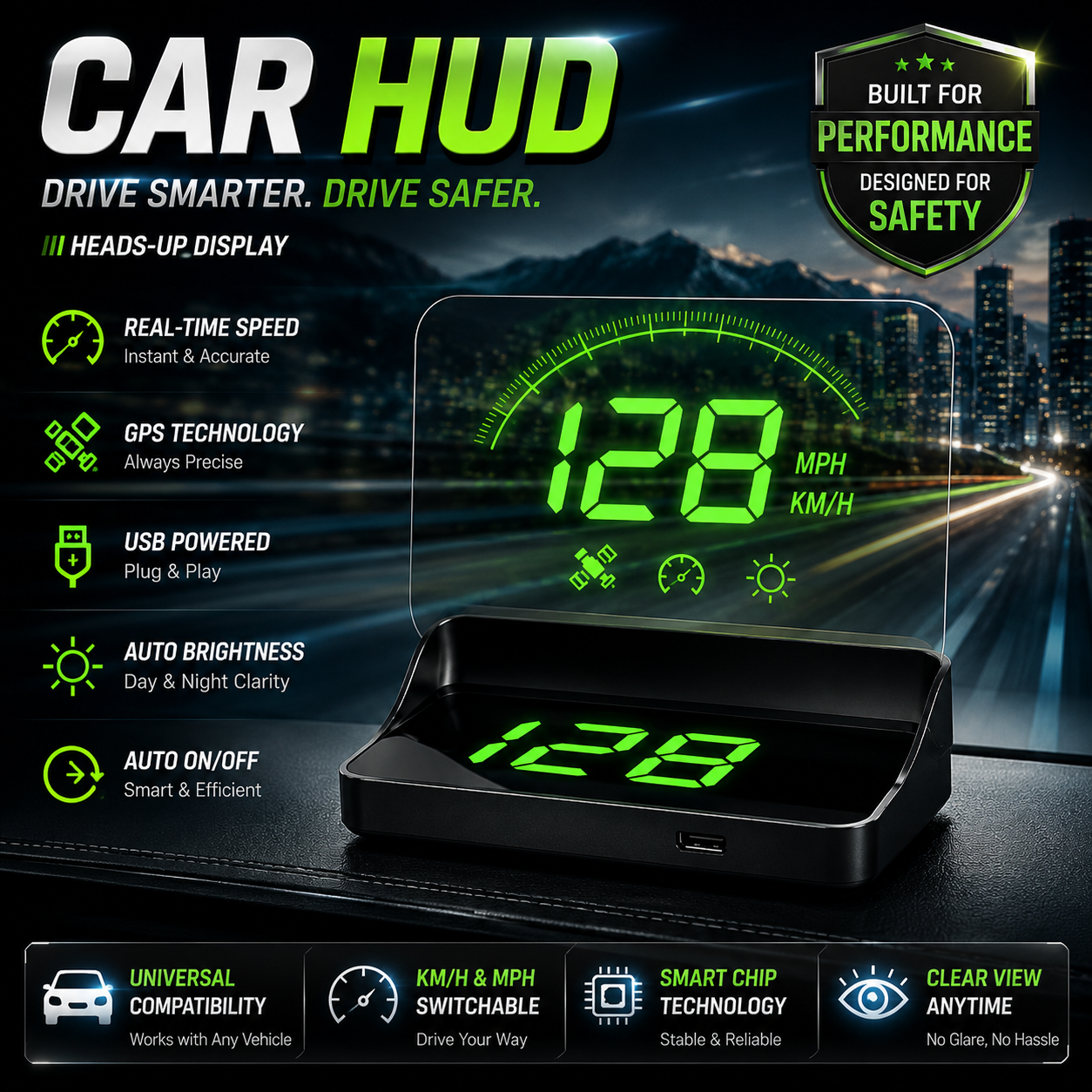 🔥🔥GPS Car HUD Head Up Display Digital Speedometer Vehicle Speed Monitor