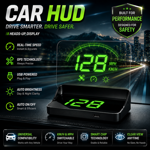 🔥🔥GPS Car HUD Head Up Display Digital Speedometer Vehicle Speed Monitor