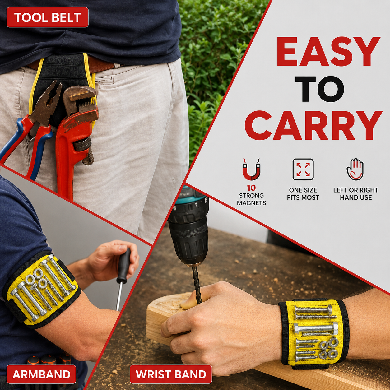 Magnetic Wristband Glove - Holds Tools Screws Nai