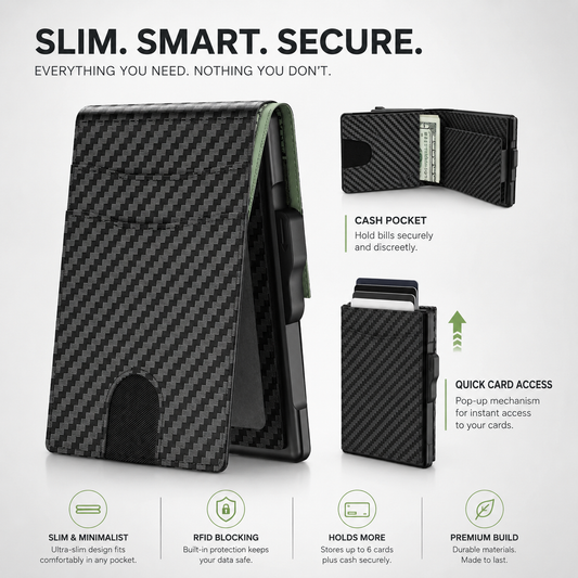 💳Wallet for Men - Pop Up Case, Cash Slot, and Credit Card Slot - Slim Aluminum Wallet with RFID Blocking